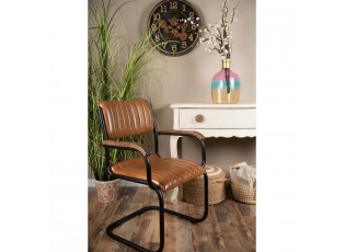 Hnědá kožená jídelní židle s područkami Finnio - 62*60*86 cm