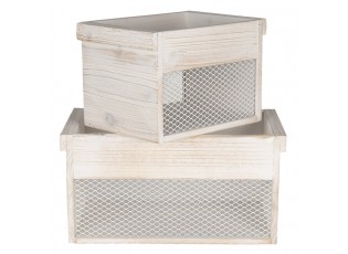Dřevěný úložný box s bílou patinou ( 2 ks ) - 18*18*12 / 15*15*11 cm