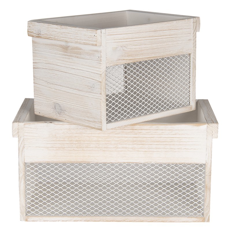 Dřevěný úložný box s bílou patinou ( 2 ks ) - 18*18*12 / 15*15*11 cm