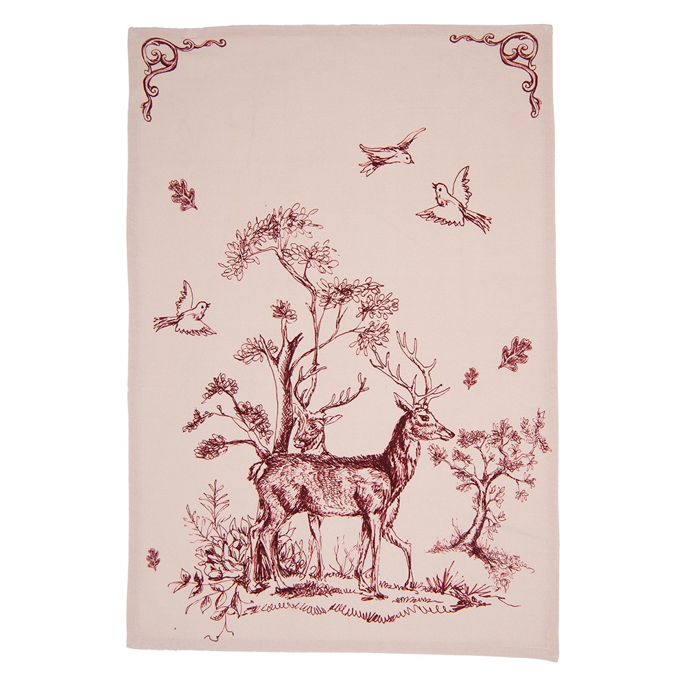 Levně Béžová bavlněná utěrka s jelenem Pretty Forest - 50*70 cm PFT42-1