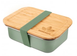Zelený nerezový svačinový box s bambusovým víčkem - 800ml/ 17*12,5*6,5cm