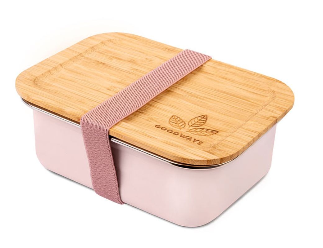 Růžový nerezový svačinový box s bambusovým víčkem - 800ml/ 17*12,5*6,5cm Goodways