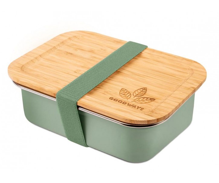 Zelený nerezový svačinový box s bambusovým víčkem - 1200ml/ 20*15*6,5cm0*15*6,5cm
