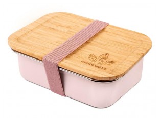 Růžový nerezový svačinový box s bambusovým víčkem - 1200ml/ 20*15*6,5cm