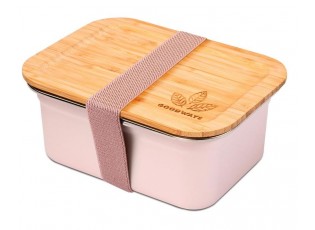 Růžový nerezový svačinový box s bambusovým víčkem - 1500ml/ 20*15*8,5cm