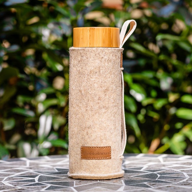 Béžový filcový obal na skleněnou láhev - Ø 7*21cm / 450ml a 650ml 
