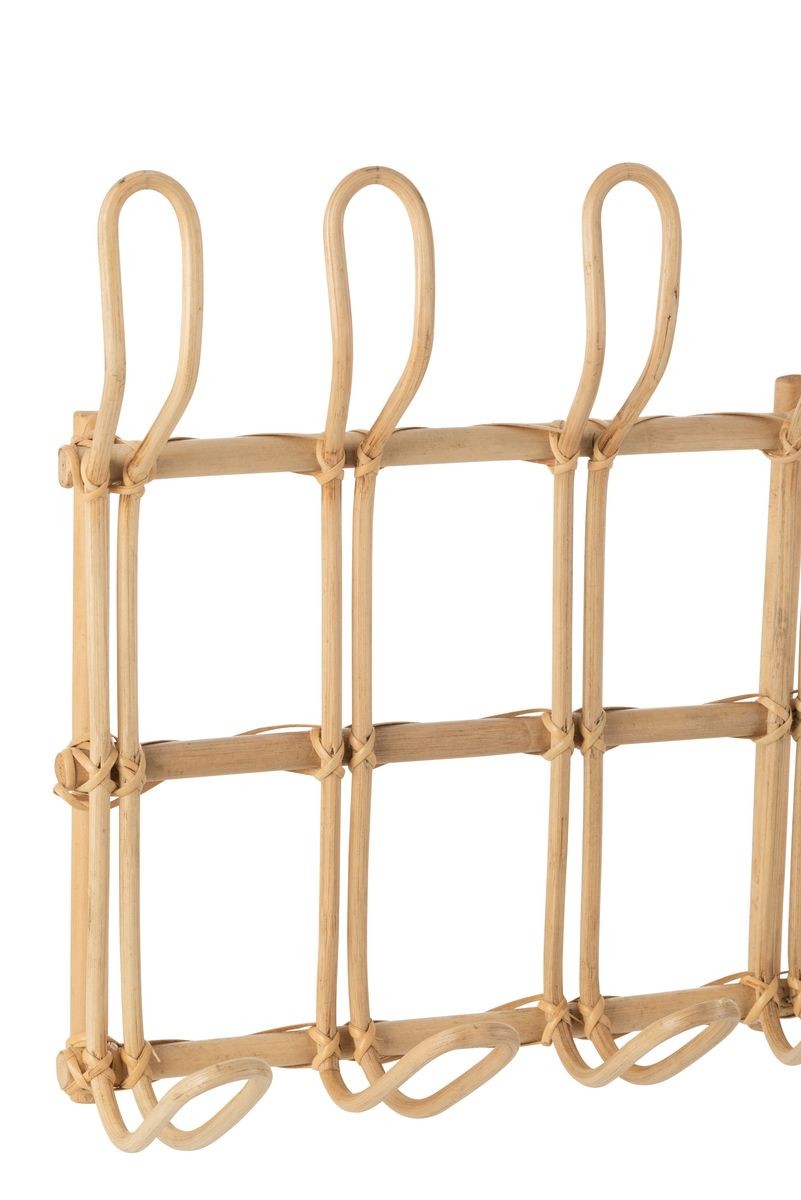 Přírodní ratanový nástěnný věšák s 12-ti háčky Ellen - 110*29cm