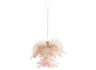 Závěsná ozdoba andílek z růžových peříček - 17*8*12 cm