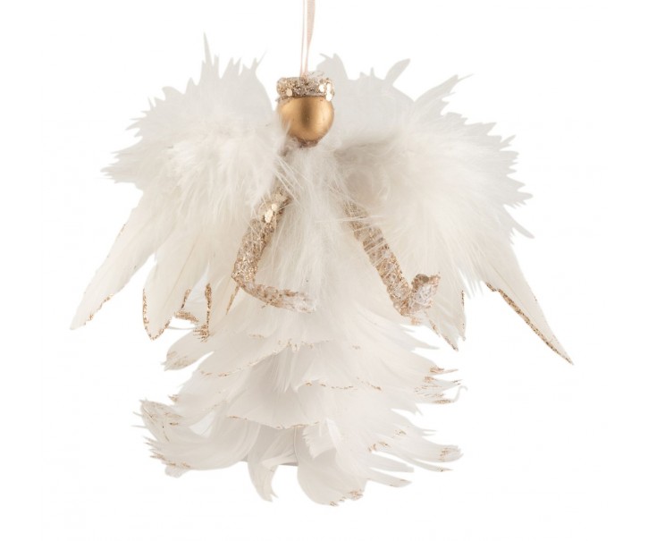 Závěsná ozdoba andílek z bílých peříček - 17*8*12 cm