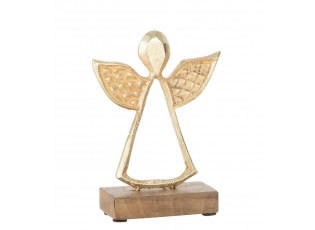 Dekorace měděný antik kovový anděl na dřevěném podstavci  - 12*4*16cm