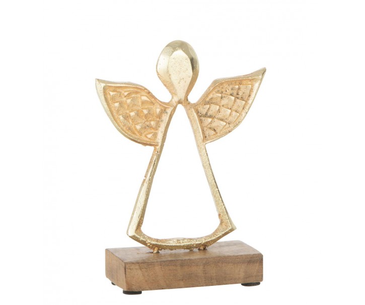 Dekorace měděný antik kovový anděl na dřevěném podstavci - 12*4*16cm