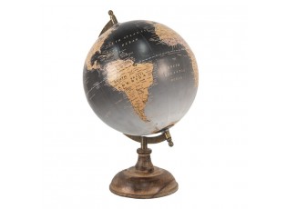 Černo-hnědý dekorativní glóbus na dřevěném podstavci Globe- 22*22*37 cm