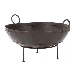 Černo-hnědé antik kovové kulaté ohniště - 72*65*40 cm