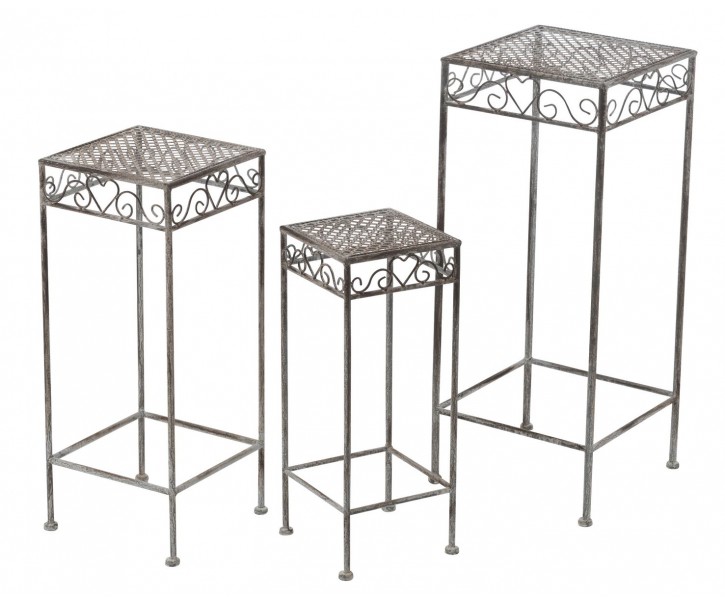 3ks šedý antik kovový dekorační stolek - 20*20*50/ 25*25*60/ 30*30*72 cm