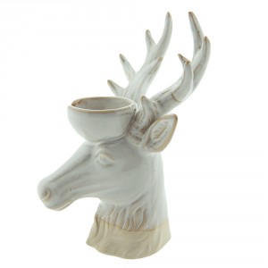Béžový porcelánový svícen na čajovou svíčku Jelen Chrie - 12*11*18 cm