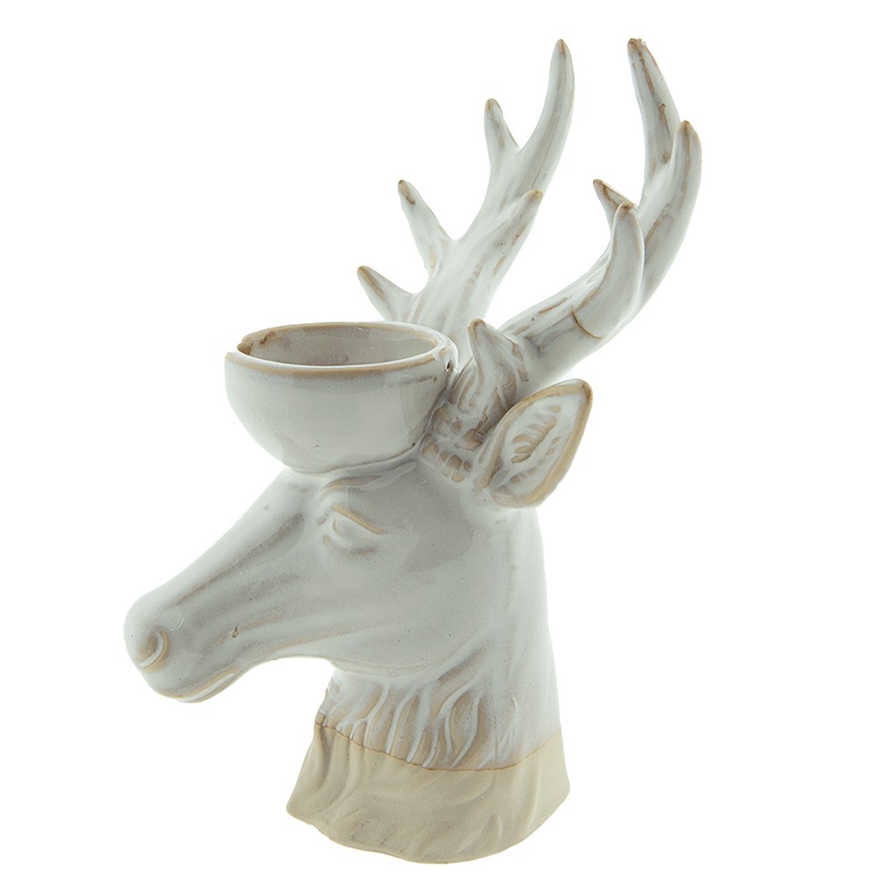 Béžový porcelánový svícen na čajovou svíčku Jelen Chrie - 12*11*18 cm