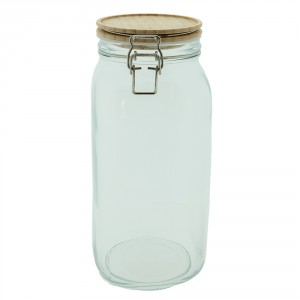 Skleněná dóza s bambusovým víkem - Ø11*25 cm / 2.1l