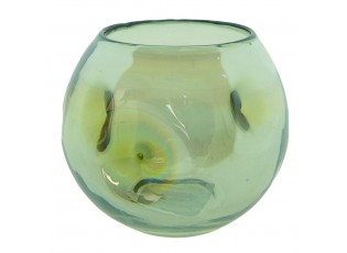Zelená ručně foukaná skleněná váza/ svícen - Ø 12*12 cm