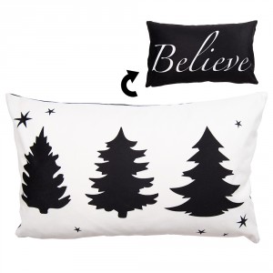 Bílo-černý povlak na polštář se stromky Believe Black&White X-Mas - 30*50 cm