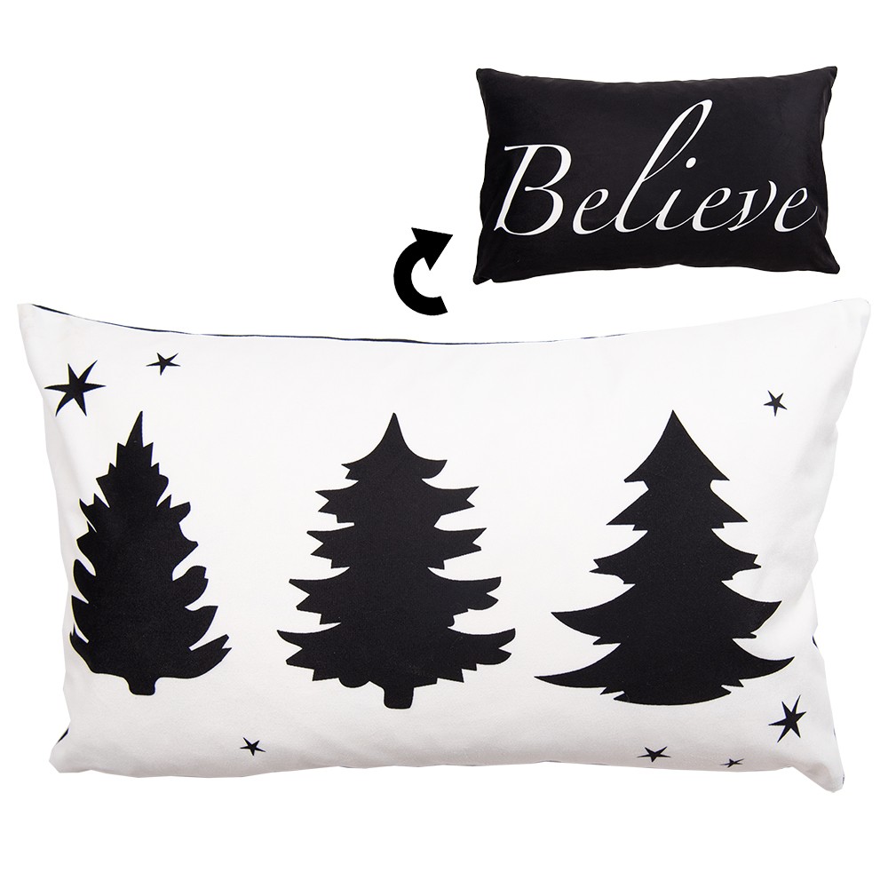 Bílo-černý povlak na polštář se stromky Believe Black&White X-Mas - 30*50 cm