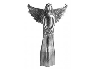 Stříbrný antik kovový anděl se srdcem Anael - 16*8*25 cm
