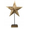 Dekorace zlatá antik kovová hvězda na dřevěném podstavci - 15*9*27cmBarva: Hnědá, zlatá antik Materiál: dřevo, kov 