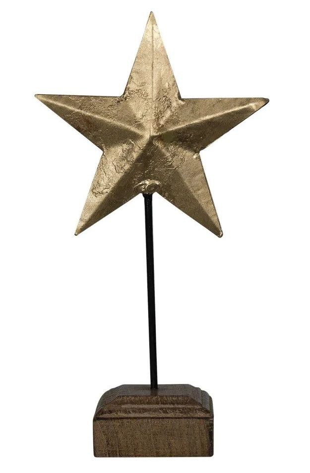 Dekorace zlatá antik kovová hvězda na dřevěném podstavci - 29*11*45cm CISSG45