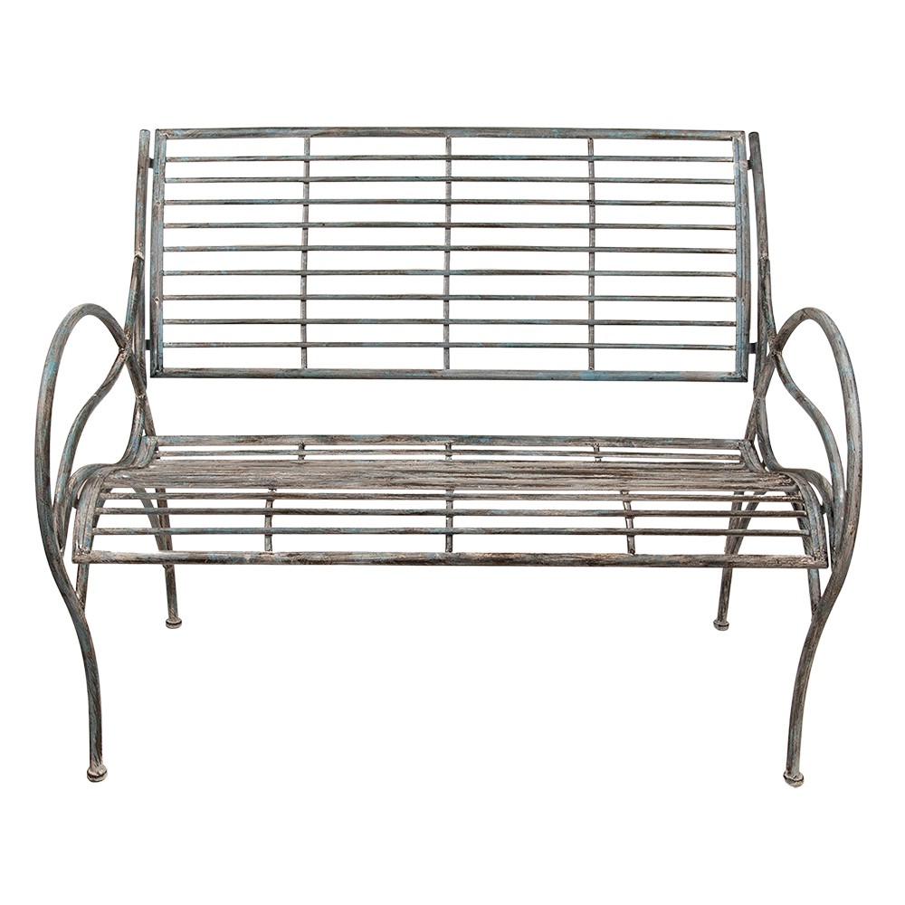 Modro-šedá kovová zahradní lavice - 106*56*92 cm Clayre & Eef