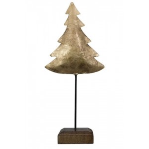 Dekorace zlatý antik kovový stromek na dřevěném podstavci - 10*8*28cm