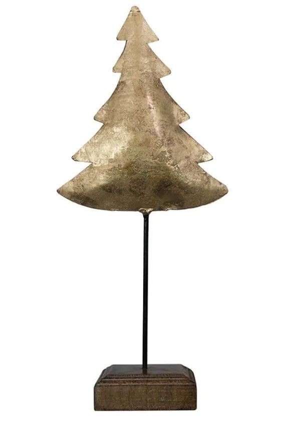 Dekorace zlatý antik kovový stromek na dřevěném podstavci - 10*8*28cm