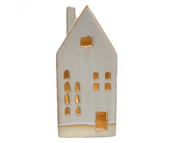 Béžový porcelánový domek s LED světýlky Chrie - 8*5*18 cm