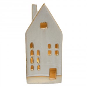 Béžový porcelánový domek s LED světýlky Chrie - 8*5*18 cm