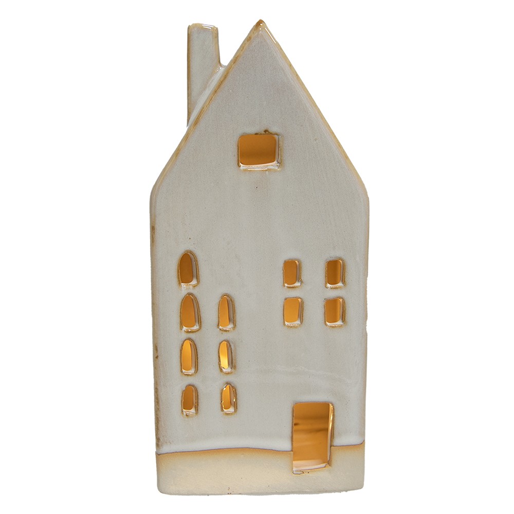 Béžový porcelánový domek s LED světýlky Chrie - 8*5*18 cm