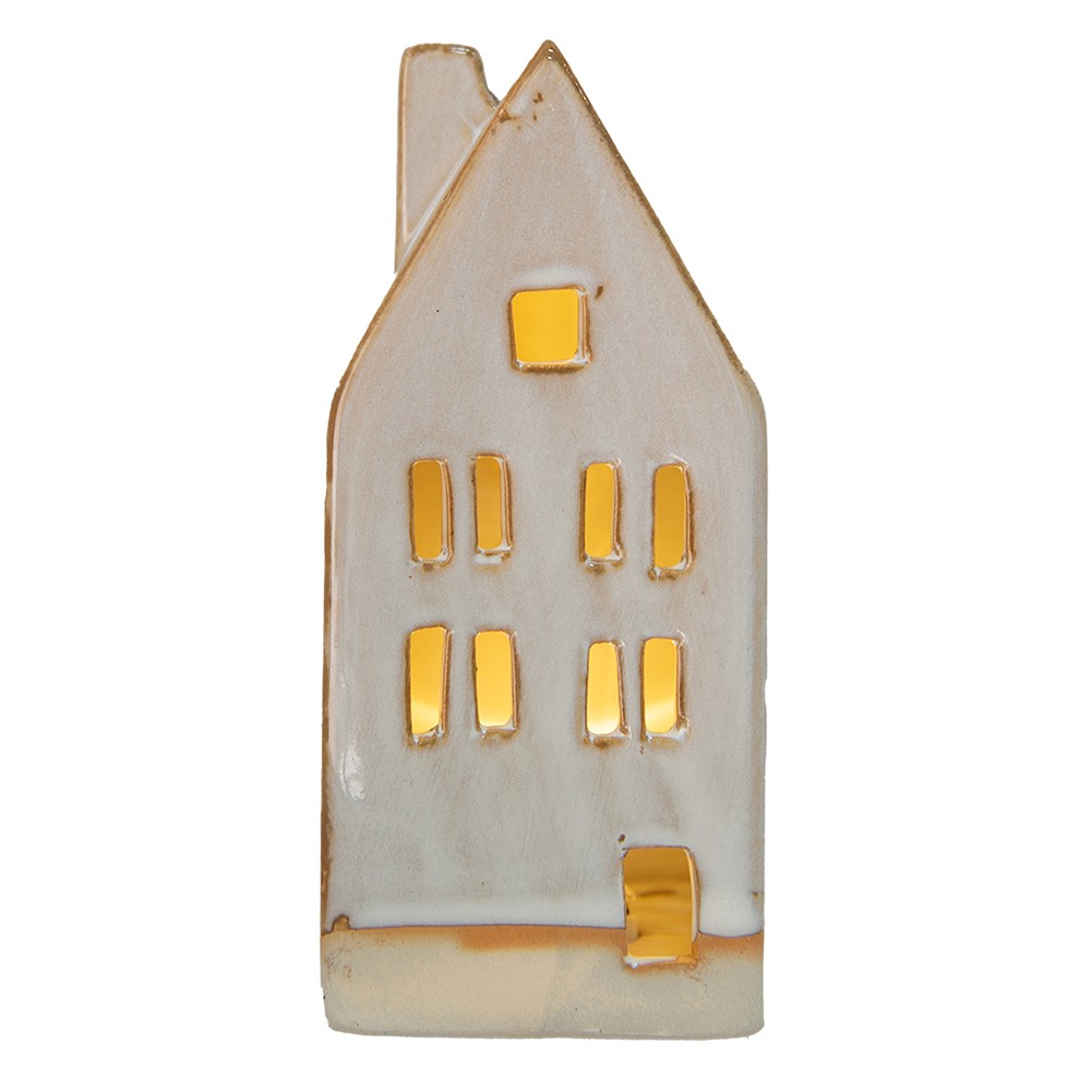 Levně Béžový porcelánový domek s LED světýlky Chrie - 7*6*15 cm 6CE1505