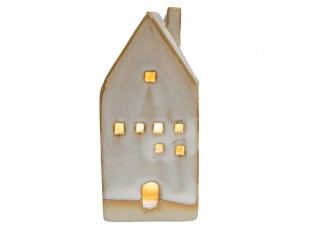 Béžový porcelánový domek s LED světýlky - 5*5*12 cm