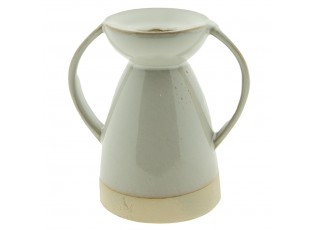 Béžový porcelánový svícen na úzkou svíčku Chrie - 12*8*13 cm