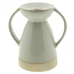 Béžový porcelánový svícen na úzkou svíčku Chrie - 12*8*13 cm