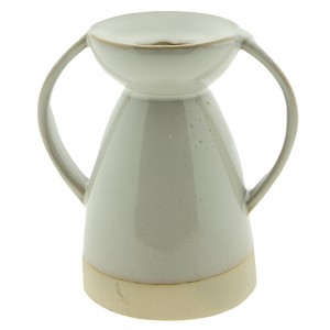 Béžový porcelánový svícen na úzkou svíčku Chrie - 9*7*9 cm