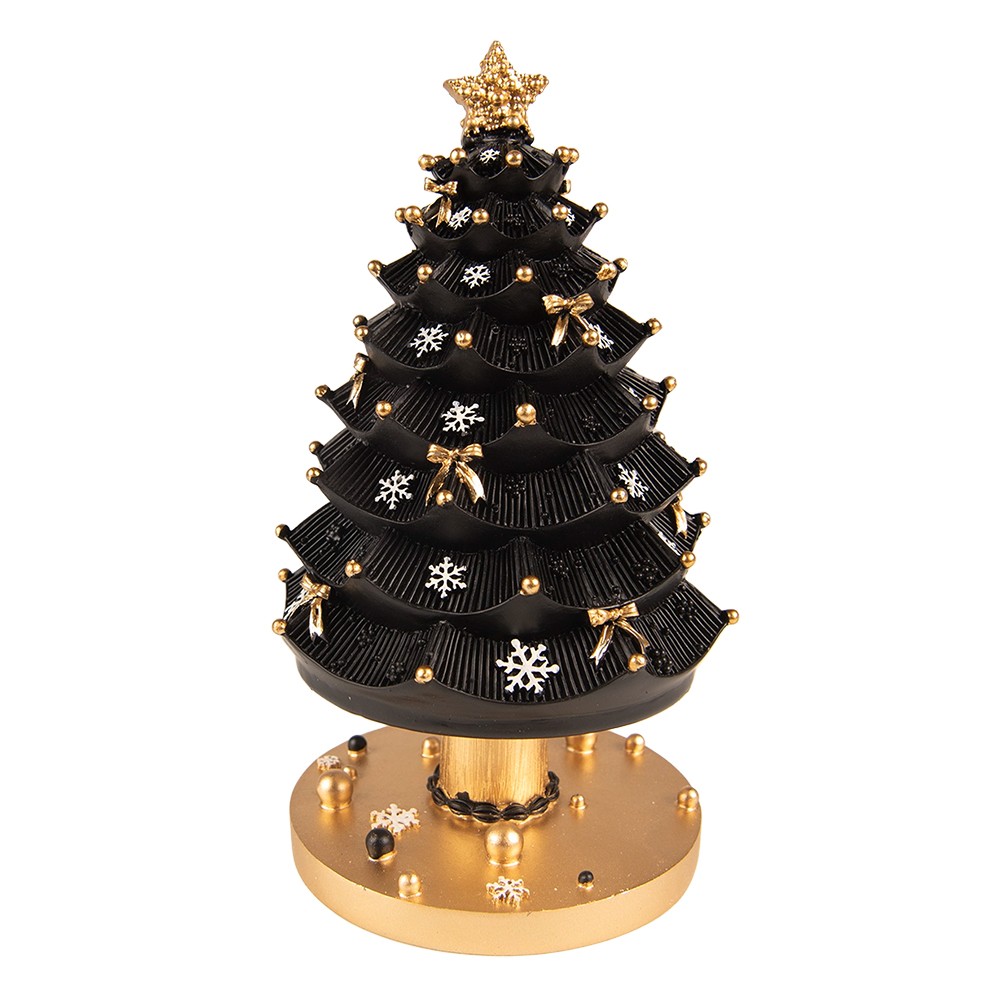 Hrací kolotoč černo-zlatý vánoční stromeček - Ø 11*20 cm 6PR3770