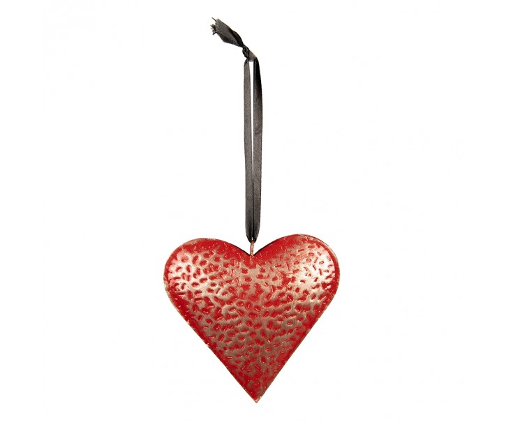 Červené antik závěsné kovové srdce M - 15*3*15 cm