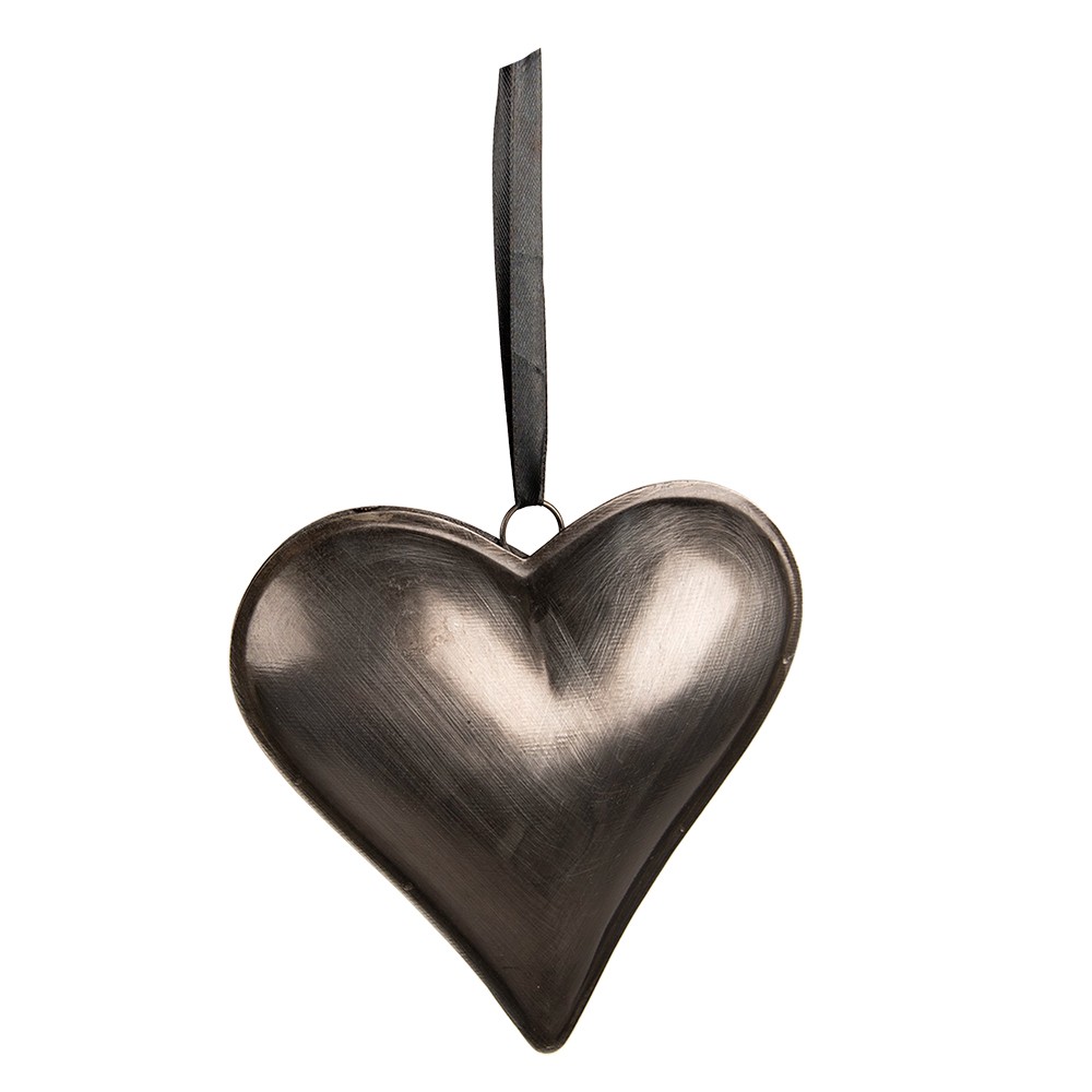 Levně Šedé antik závěsné kovové srdce M - 16*3*16 cm 6Y5386M
