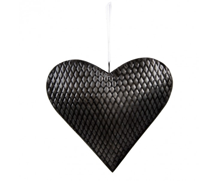 Šedo-černé antik závěsné kovové srdce - 25*4*25 cm