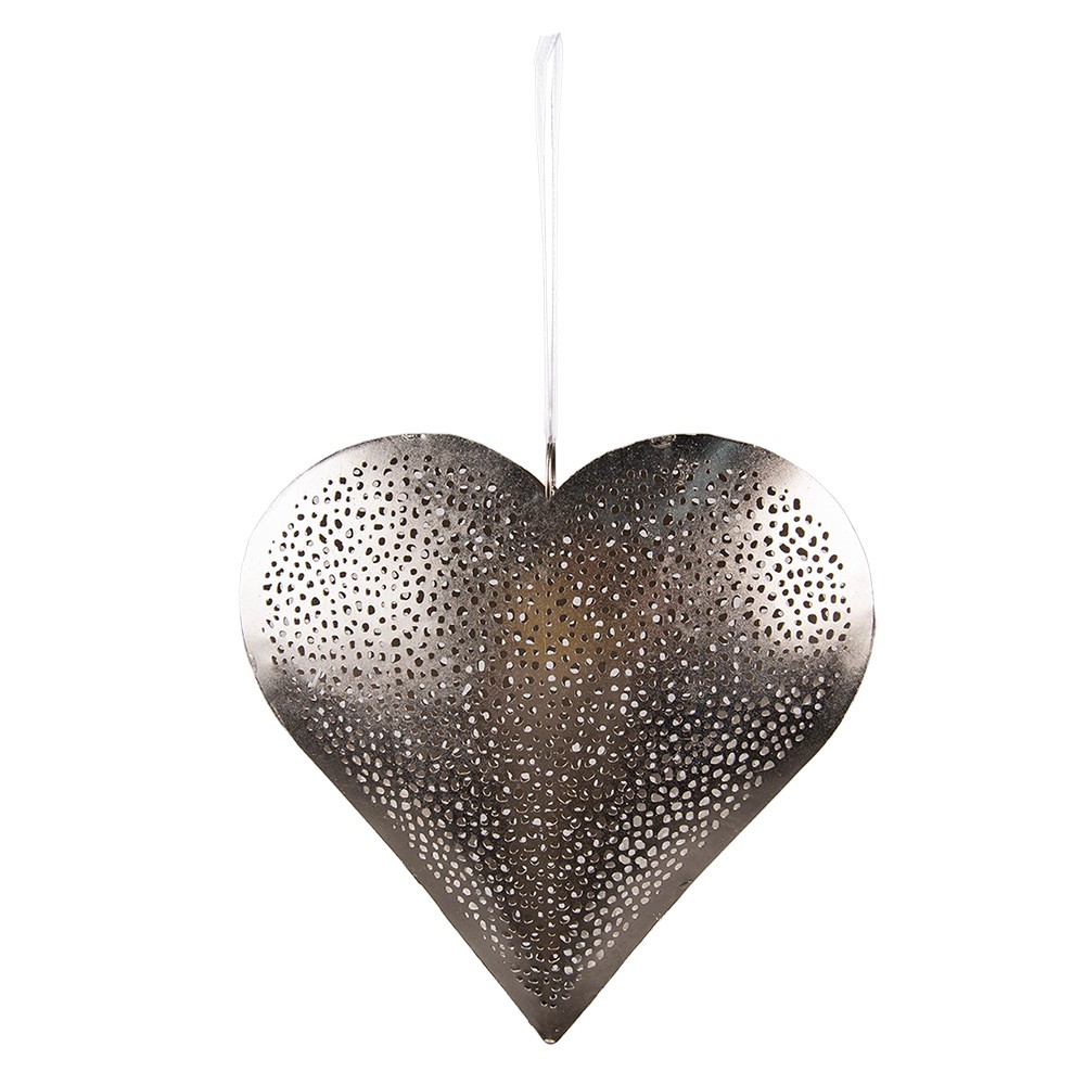 Stříbrné antik závěsné kovové srdce - 20*4*20 cm Clayre & Eef