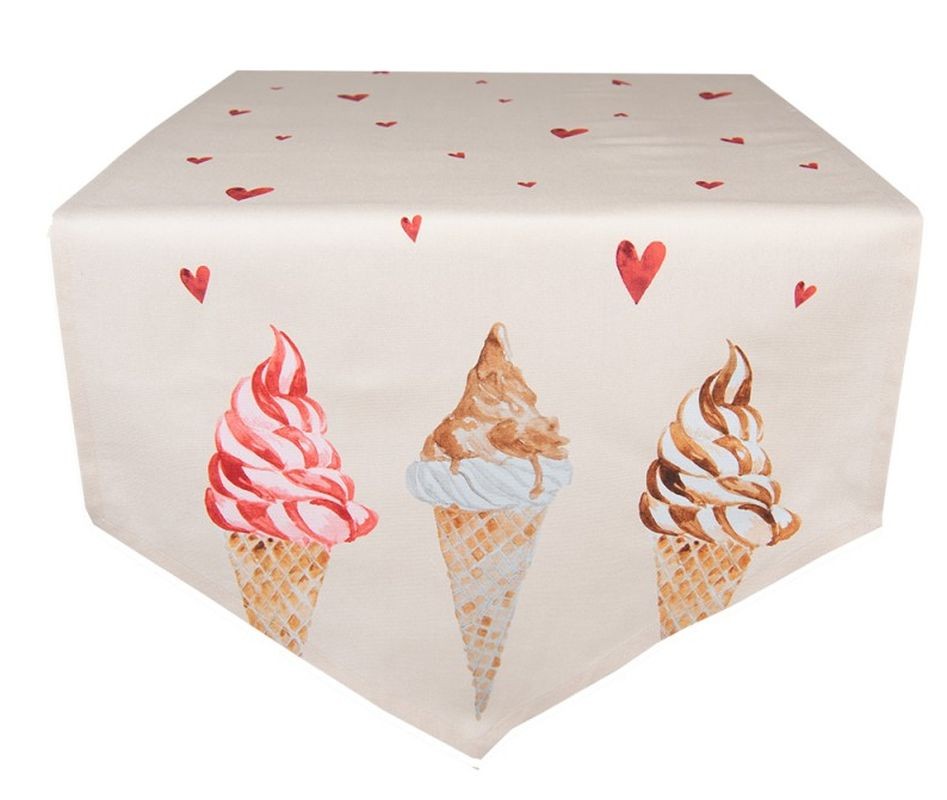 Béžový bavlněný běhoun na stůl se zmrzlinou Frosty And Sweet - 50*160 cm FAS65