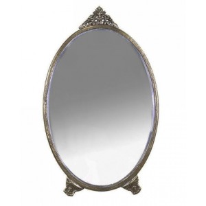 Bronzové antik oválné stolní zrcadlo s ozdobou Bariet - 15*0,5*26 cm
