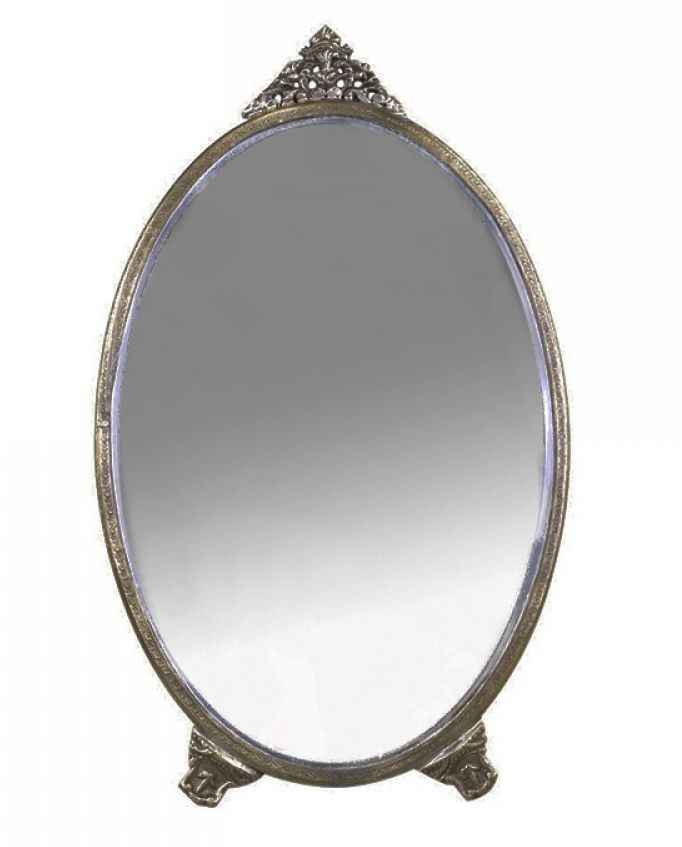 Bronzové antik oválné stolní zrcadlo s ozdobou Bariet - 15*0,5*26 cm