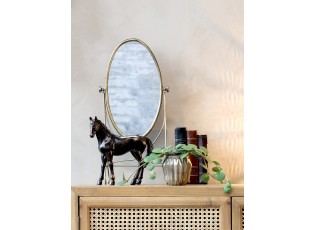Bronzové antik oválné stolní zrcadlo na nožce Valliet - 22*17*52 cm
