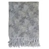 Béžovo-zelený lněný pléd s květinovým vzorem a třásněmi French floral - 130*170 cm
