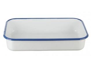 Bílý smaltovaný pekáč s modrou linkou - 31,5*20*6cm / 2.6l