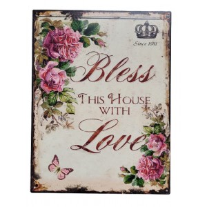Nástěnná kovová cedule Bless this house with Love - 25*33 cm